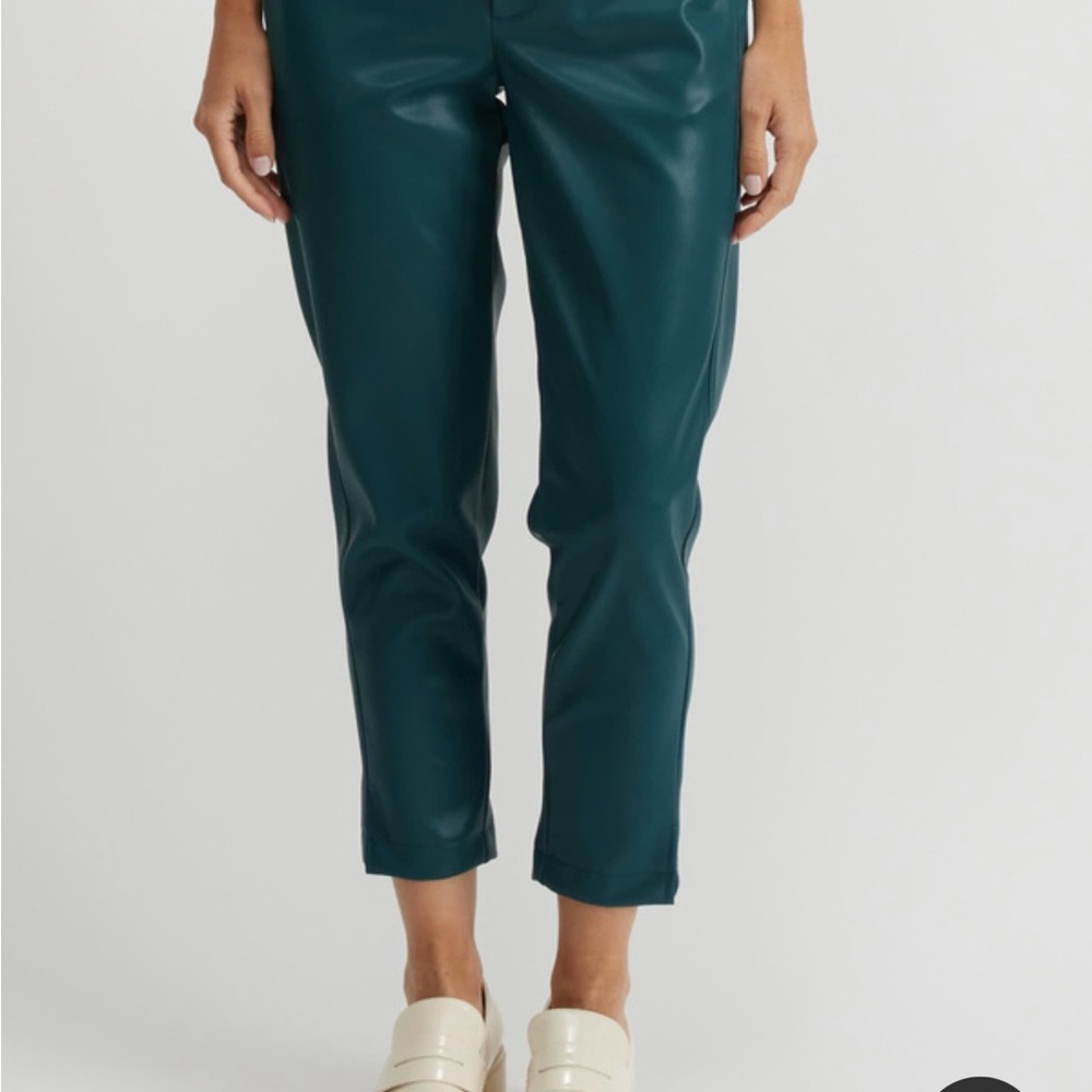 Elegant Deep Teal Cropped Vegan Leather Pants